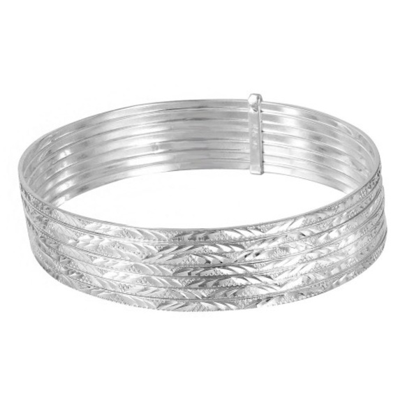 Sterling Silver 925 Diamond Cut Semanario Bangle - Picture 7 of 8